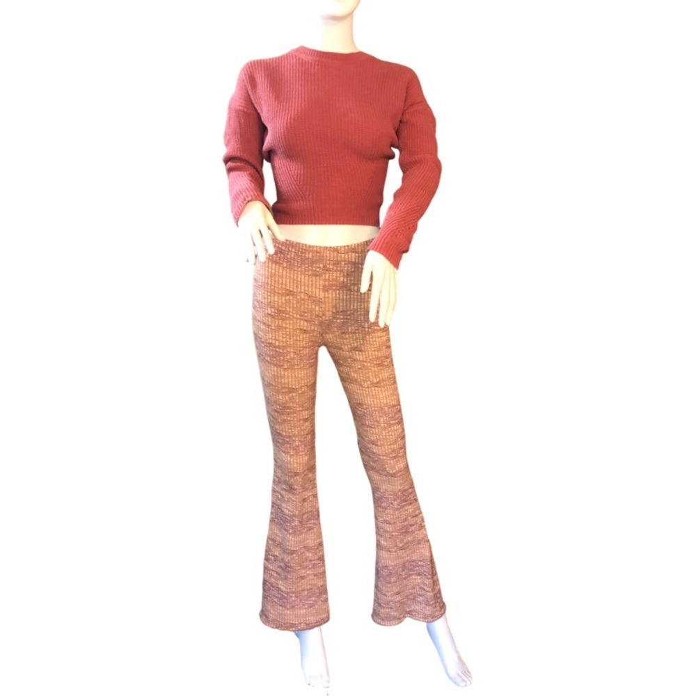 PULL AND BEAR Teen Large‎ Wide Flare Bell Botttom Ribbed Pants Multicolor Retro - Picture 7 of 10